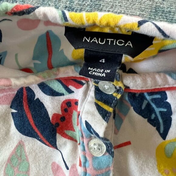 Kids Nautica Tropical Multicolor Leaf Print Romper Size 4 - Picture 3 of 4